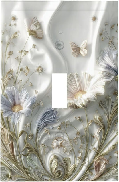 Artistic Floral Plant 1 Gang Single Toggle Decorative Light Switch Covers Electrical Faceplate Switch Plates for Bathroom Kitchen Home