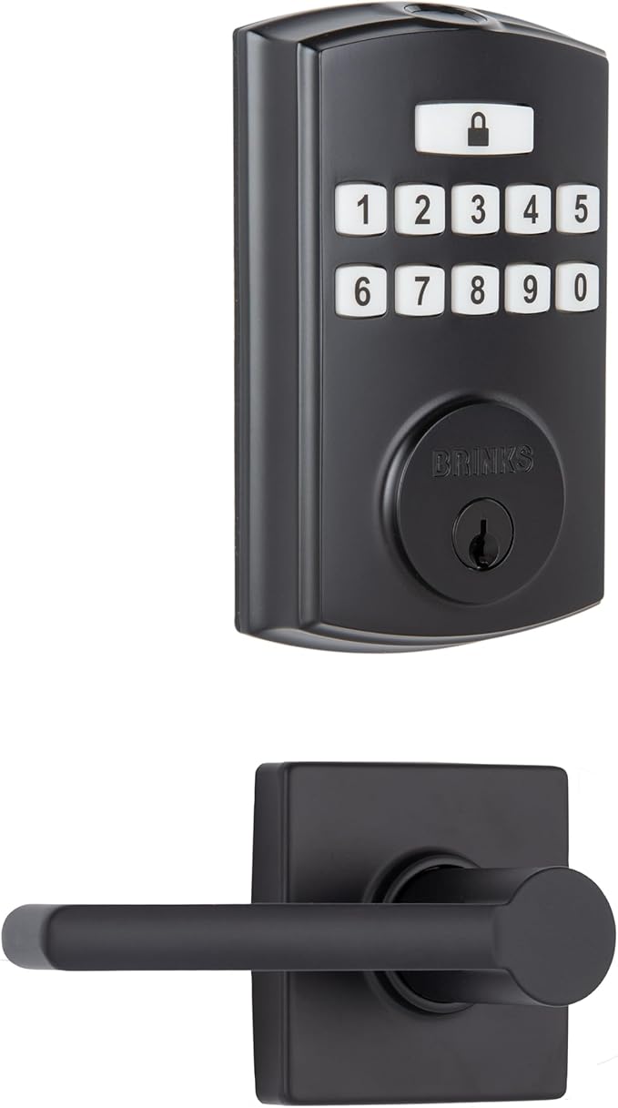 BRINKS Security Door Locks, High-Security Keyless Entry, Smart Electronic Door Lock with Deadbolt, Up to 50 Codes, Automatic Locking (Deadbolt & Passage Lever, Matte Black)