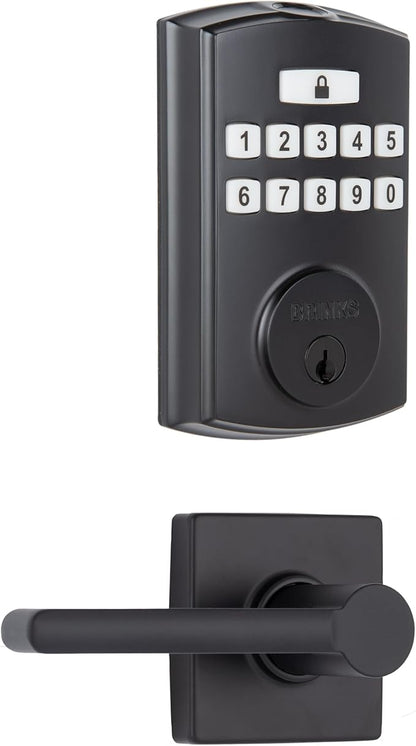 BRINKS Security Door Locks, High-Security Keyless Entry, Smart Electronic Door Lock with Deadbolt, Up to 50 Codes, Automatic Locking (Deadbolt & Passage Lever, Matte Black)