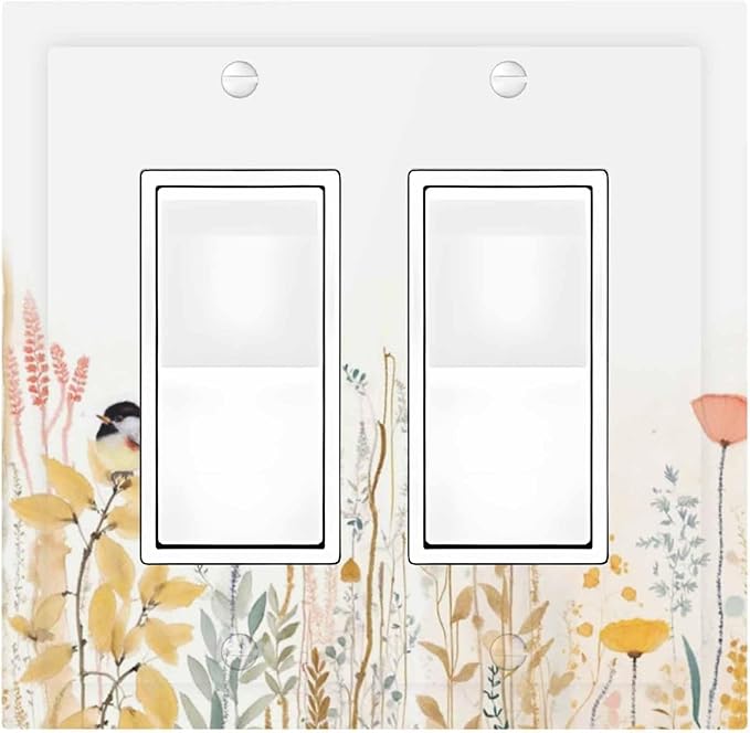 Decorative Outlet Covers Colorful Floral Watercolour Cuddly Bird 2 Gang Double Gfci Rocker Electrical Wall Panels Light Switch Cover Plate For Bed Room Living Room Decor