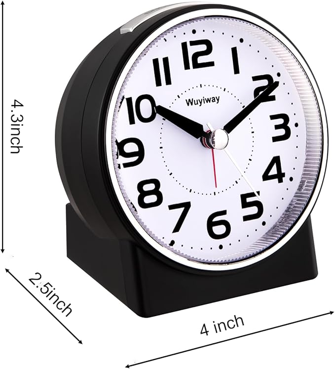 4.3" No Ticking Analog Alarm Clock,Silent Readable for Seniors,Easy to Set,Gradual Rise Alarm,Big Numbers,On/Off Switch on Side,Gentle Wake,Snooze Soft Backlight,Battery Operated