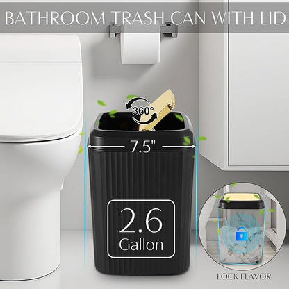 32PCS Black Bathroom Accessories Bathroom Set,Black Shower Curtain, Bath Towel Set,Hand Towel,Toilet Brush,Trash Can & 3PCS Soap Dispensera