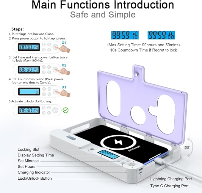 ySky Portable Phone Lock Box with Timer for iPhone and Android Phones, Self-Control Timed Phone Jail Locker to Help Kids,Students, Adults Focus Back, Unplug from Phones Boost Your Mental Wellness