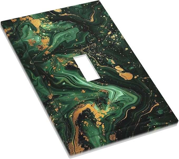 Green/Gold Modern Abstract Luxury Marble Single Toggle Light Switch Cover plate Outlet Cover Decorative Switchplate Wall Plates Electrical Panel Cover for Bathroom Living Room 5 X 3 IN