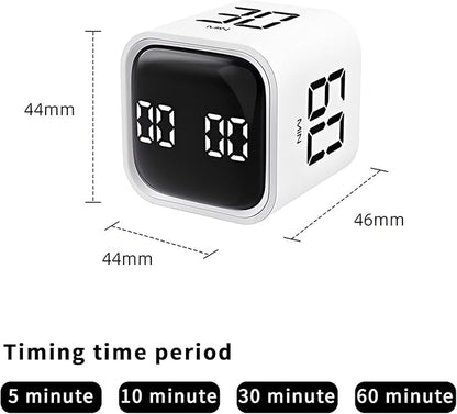 Pomodoro Timer, Cube Productivity Timer with Adjustable Sound and Vibration Alert, Ideal for Work, Office, ADHD, Study, and Tasks - 5/10/30/60 Minutes & Custom Countdown - White