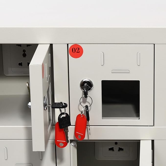 9 Door Cell Phone Locker with Charging Station, Rechargeable Mobile Device Phones Storage Cabinet with Anti-Interlocking Lock for Office Classroom Hotel (9 Slots)
