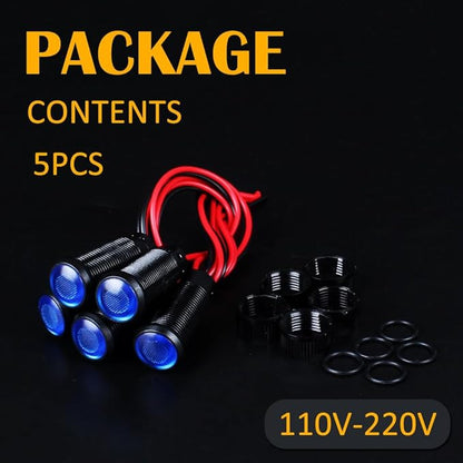 5pcs 10mm LED Indicator Light Plastic Black Signal Dot Lamp 110-220V AC 2/5" Mounting Hole Size with 15cm/5.9in. Wire (Blue LED)