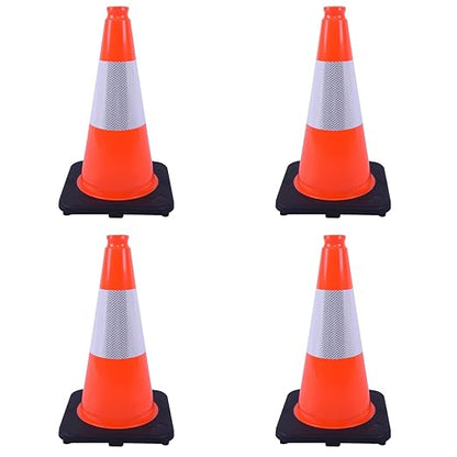4 Pack 18 Inch Orange PVC Traffic Cones Black Base Stable Durable, Parking Lot Driveway School Training Safety Cones Multi-Purpose (4, Orange, 18 Inch)