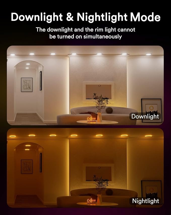 Lumary RGBAI Smart Recessed Lighting 6 Inch with Gradient Accent and Night Ring, 12W 1000LM Wi-Fi LED Recessed Lights, LED Downlight Compatible with Alexa/Google Assistant/Siri, 1PCS