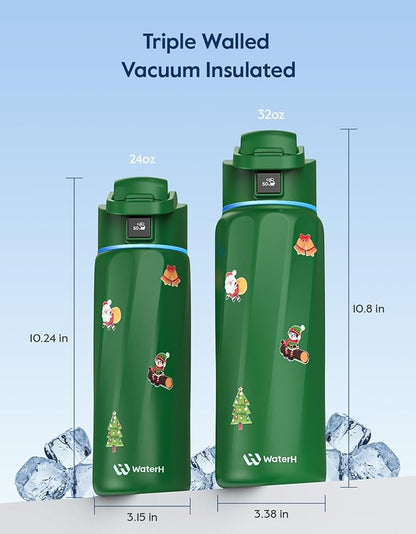BOOST Smart Water Bottle with Reminder & Tracker, 24oz Vacuum Insulated Bottles Stainless Steel, BPA-Free, Wide Mouth, Ideal Gift for Men, Women, Christmas, New Year, Gym, Office, School