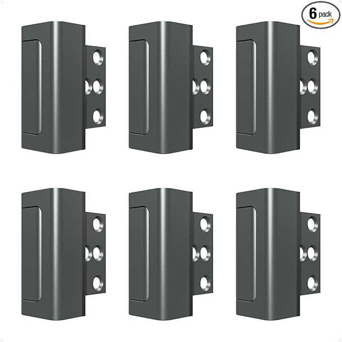 6 Pack Home Security Door Reinforcement Lock, Childproof Safety Door Lock Latch Stopper, Removable Screw-Mounted, Prevent Home Unauthorized Entry, Aluminum Construction, Withstands 800 lbs