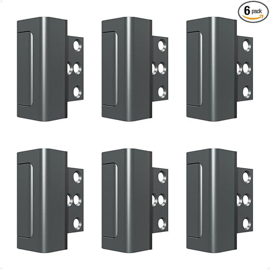 6 Pack Home Security Door Reinforcement Lock, Childproof Safety Door Lock Latch Stopper, Removable Screw-Mounted, Prevent Home Unauthorized Entry, Aluminum Construction, Withstands 800 lbs
