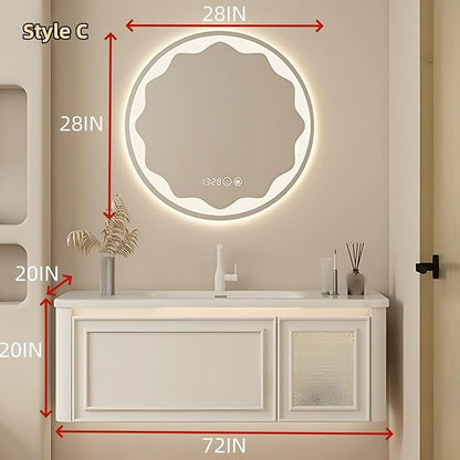 72IN Wall Mounted Bathroom Vanity Set - Wood Bathroom Vanities has Tissue Hole Design | Includes Smart Defogging Mirror Cabinet & Time Display, Rounded Corners, Glass Cabinet Doors (Style C)