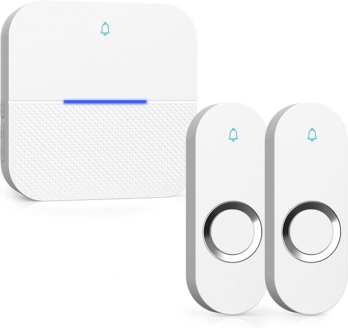 AIDA Lighted Wireless Doorbell for Home, Waterproof Battery Doorbell Wireless 1,000ft Range, 5 Volume Levels with 58 Doorbell Chimes & LED Flash (White, Doorbell with 2 Buttons & 1 Receiver)