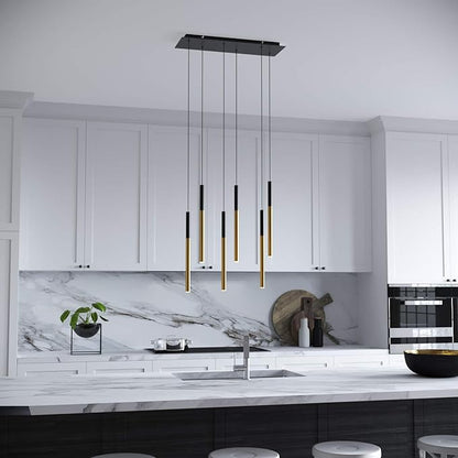 ALTAIR 6 Mini Pendant Lighting Black-Brass - LED Hanging Light Fixture for Kitchen Island, Bar, Foyer - Cluster Pendants - Dimmable, Adjustable Wire, Lamp Bulb Included