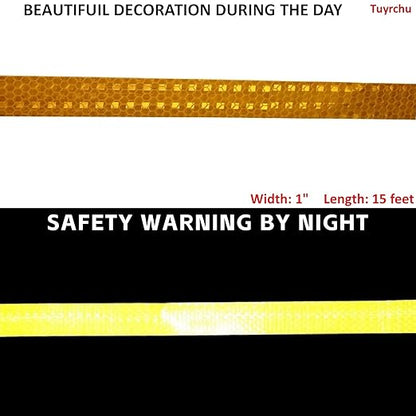 Yellow Reflective Tape 1 inch, Outdoor Waterproof High Visibility Warning Industrial Marking Tape, Safety Stickers (15 feet)