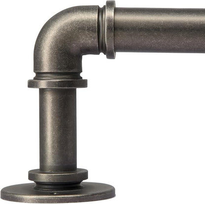 Industrial Curtain Rods 18 to 88 in,Blackout Curtain Rod,Adjustable Length,1 in Diameter Pipe,Wall or Ceiling Mounted,for Bedroom and Living Room (Antique Silver 18” to 88”)