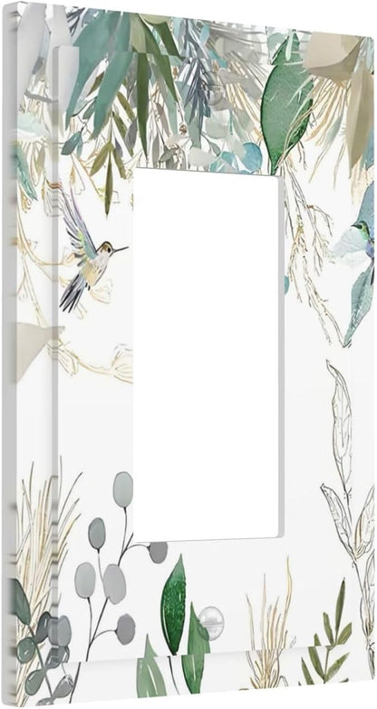 Green Tropical Palm Leaves Flower Plants Hummingbird Decorative Outlet Covers 1 Gang Single Rocker Light Switch Cover Plate Wall Plates GFCI Faceplate for Bed Room Living Room Decor