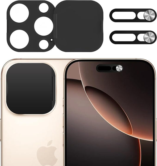 3 Pack Privacy Cover Compatible for iPhone 16 Pro/iPhone 16 Pro Max with 2 Front Camera Privacy Cover, Anti-Spy Camera Cover, Easy-Adhesive Design, Safeguard on iPhone 16 Pro/16 Pro Max. Black