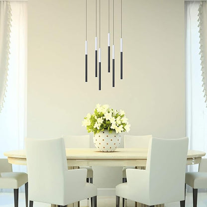 ALTAIR 6 Mini Pendant Lighting White-Black - LED Hanging Light Fixture for Kitchen Island, Bar, Foyer - Cluster Pendants - Dimmable, Adjustable Wire, Lamp Bulb Included