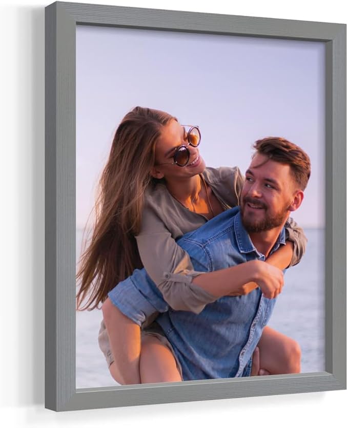 Renditions Gallery Set of 12, 8X10 Custom Photo Prints with Real Wood Picture Frames. Create Personalized Photos with Peel & Stick Photo Frames. Gray Frame