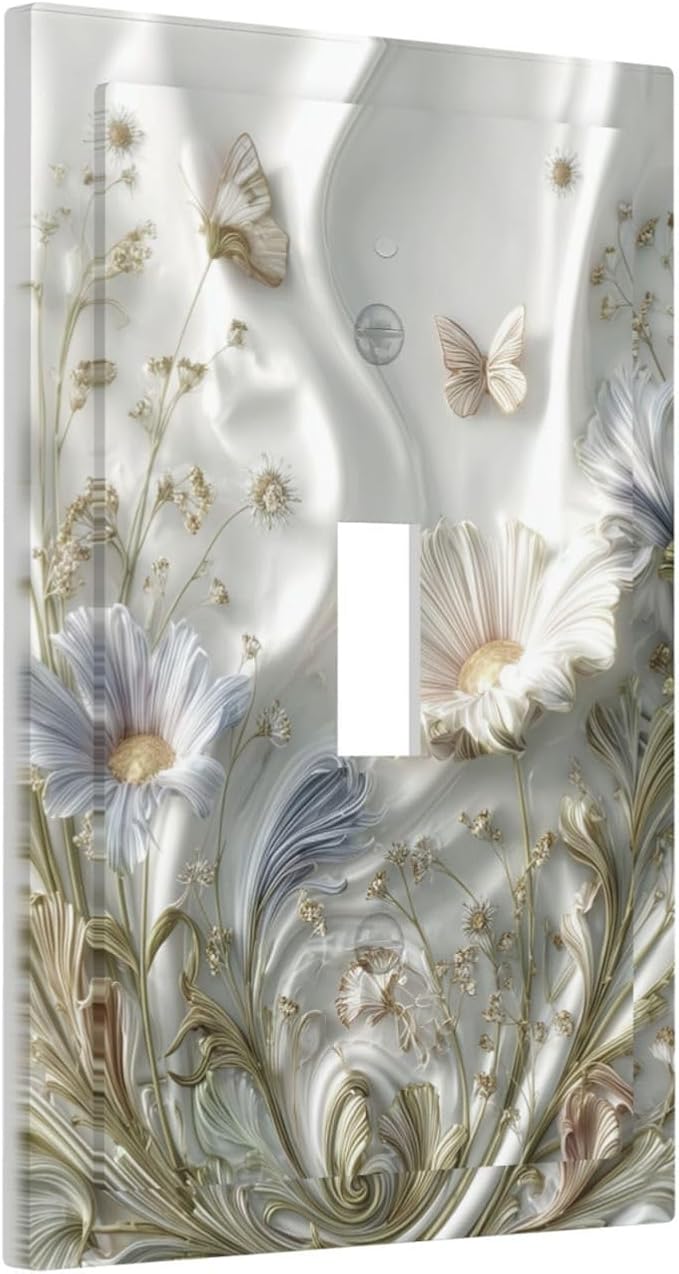 Artistic Floral Plant 1 Gang Single Toggle Decorative Light Switch Covers Electrical Faceplate Switch Plates for Bathroom Kitchen Home