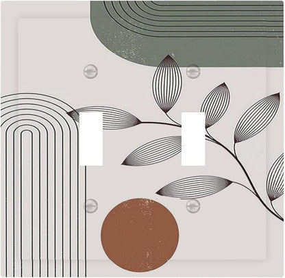 Decorative Switch Plates Sage Green Boho Nature Art Minimalist Geometric Plant 2 Gang Double Toggle Outlet Light Switch Cover Wall Plate Electrical Faceplate for Bedroom living Room Decor