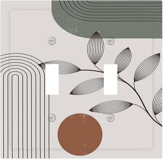 Decorative Switch Plates Sage Green Boho Nature Art Minimalist Geometric Plant 2 Gang Double Toggle Outlet Light Switch Cover Wall Plate Electrical Faceplate for Bedroom living Room Decor