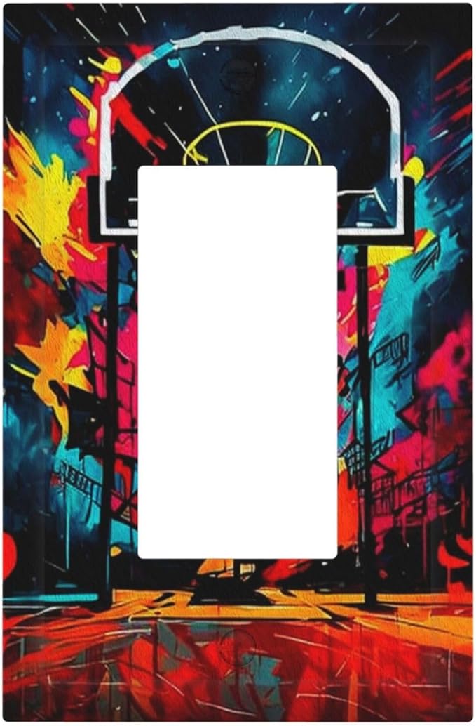 Colorful Graffiti Basketball Sport Basket Hippie 1 Gang Rocker Light Switch Covers Single Decora Outlet Wall Plate Decorative Switchplate Faceplate GFCI for Country Bathroom Bedroom Decor