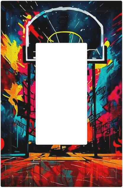 Colorful Graffiti Basketball Sport Basket Hippie 1 Gang Rocker Light Switch Covers Single Decora Outlet Wall Plate Decorative Switchplate Faceplate GFCI for Country Bathroom Bedroom Decor