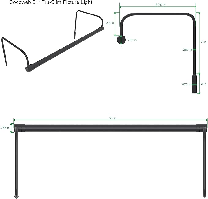 Cocoweb 21 Inch Tru-Slim Oil Rubbed Bronze Picture Light - LED, 2700K, Adjustable Arm, Plug-in, Toggle Switch, Sleek and Compact Design