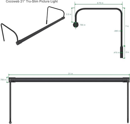 Cocoweb 21 Inch Tru-Slim Oil Rubbed Bronze Picture Light - LED, 2700K, Adjustable Arm, Plug-in, Toggle Switch, Sleek and Compact Design