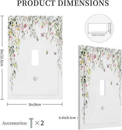 Watercolor Flowers Vine Colorful Butterfly Floral Decorative Light Switch Cover 1 Gang Single Toggle Device Electrical Faceplate Switchplates Decorator Outlet Wall Plate For Bed Room Living Room Decor