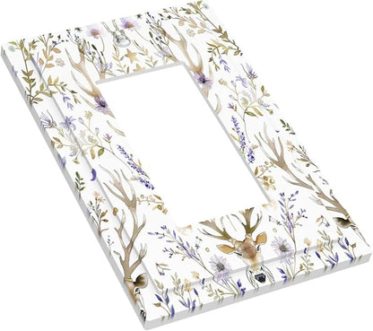 Decorative Outlet Covers Gothic Retro Floral Damask Elk Wild Flower 1 Gang Single Rocker Light Switch Cover Plate Wall Plates Gfci Faceplate For Bed Room Living Room Decor
