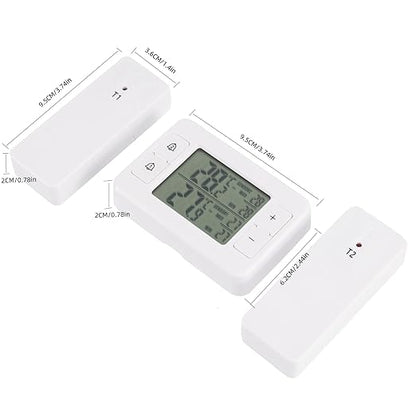 Refrigerator Thermometer, Digital Freezer Thermometer with 2 Wireless Temperature Monitor Sensors, Big LCD Display, Min/Max, Audible Alarm for Home Restaurants Fridge