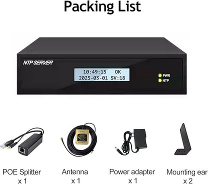 GPS NTP Network Time Server with Dual Ethernet Ports,Integrate GNSS Receiver,Supports AC/POE Power,Accurate Time Sync for Network Devices.