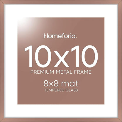 Homeforia 10x10 Mocha Picture Frame, High End Metal 10 by 10 Square Frames with Mat 8 x 8 Opening, 10by10 Poster Frames Matted to 8x8 Photo, Wall or Tabletop Frames, Tempered Glass, Wall Kit, Set of 1