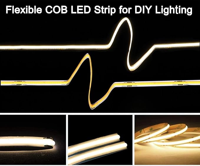 dephen UL-Listed COB LED Strip 16.4ft, Warm White Rope Lights 528LEDs/M, DC24V 5500Lm Flexiable and Cuttable Tape Lingting for Bedroom, Cabinet, Kitchen, Office, DIY