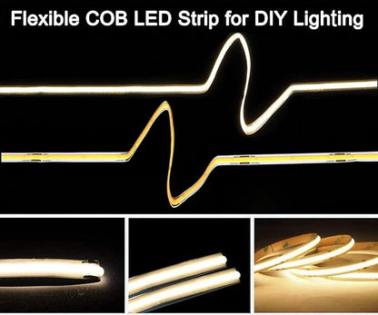 dephen UL-Listed COB LED Strip 16.4ft, Warm White Rope Lights 528LEDs/M, DC24V 5500Lm Flexiable and Cuttable Tape Lingting for Bedroom, Cabinet, Kitchen, Office, DIY