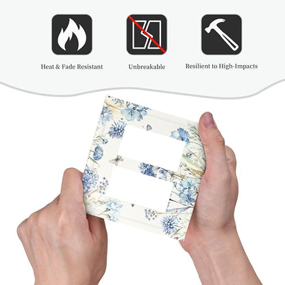 Decorative Outlet Covers Blue Floral Hydrangea Plants 2 Gang Double GFCI Rocker Electrical Wall Panels Light Switch Cover Plate for Bedroom Home Decor