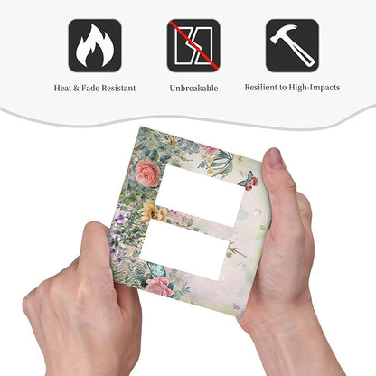 Rustic Floral Watercolor Flower Blossom Butterfly Outlet Covers Light Switch Cover Plate 2 Gang Double Rocker Wall Plates Decorative Switch Plates Plug Cover Electrical GFCI Receptacle 4.9 X 5 IN