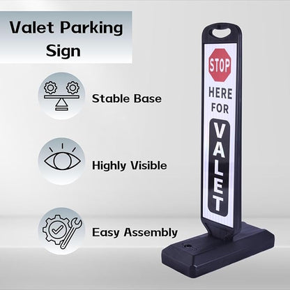 Valet Parking Sign with Heavy Weighted Water-Filled Base - 2 Sets, Reflective Traffic Sign for Parking Lots, Events, and Driveways, Durable and Portable Design