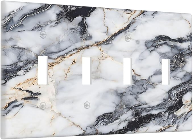 Light Switch Cover Plate Black Gold Marble Abstract Modern Luxury 4 Gang Quad Toggle Wall Plate Electrical Outlet Cover Decorative Switch Plate Covers for Bedroom Home Decor