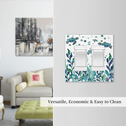 Decorative Outlet Covers Vibrant Turtle Seagrass Watercolor Painting 2 Gang Double GFCI Rocker Electrical Wall Panels Light Switch Cover Plate for Bathroom living Room Decor