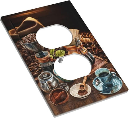 Decorative Outlet Covers Retro Coffee Maker Beans Cup 1 Gang Duplex Light Switch Cover Plate Wall Plates for Electrical Outlets Switchplate Faceplate for Kirchen Decor