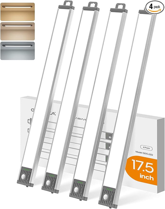 17.5Inch Under Cabinet Lighting, 4500mAh Rechargeable Battery Motion Sensor Light Indoor, Wireless Under Cabinet Lights for Kitchen, Closet(4 Pack)