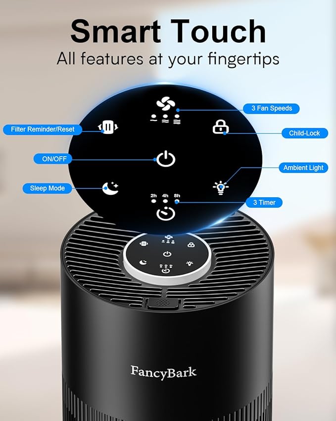 Air Purifiers for Home Bedroom Up to 1000 Ft², H14 True HEPA Room Air Purifiers for Bedroom With Sleep Mode Light Mode & Aroma Function Air Cleaner Smoke Odor Dust Pollen Pet Dander (Black)