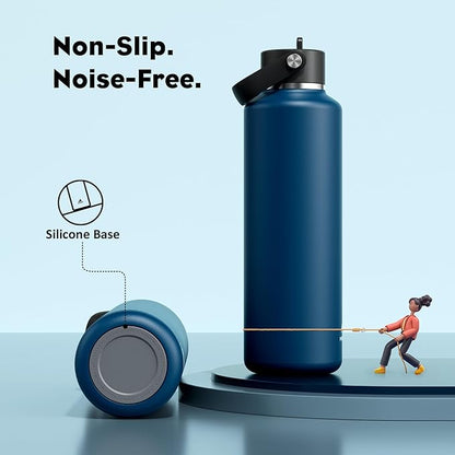 POWCAN 24 oz Water Bottle Insulated: BPA-Free, Leakproof Lid with Straw, Lightweight, Flex Cap, Stainless Steel Water Bottle for Office, Men, Gym, Commute, Worker, Walking, Cycling (Indigo Blue)