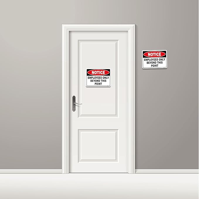 2PC Employees Only Beyond This Point Sign, 10 x 7 Inches - Aluminum - No Customers Allowed In Work Area For Door, Do Not Enter, Restricted Area Sign