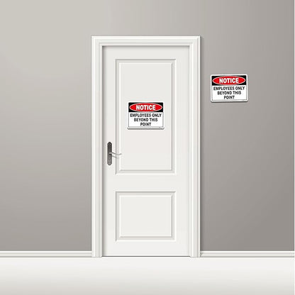 2PC Employees Only Beyond This Point Sign, 10 x 7 Inches - Aluminum - No Customers Allowed In Work Area For Door, Do Not Enter, Restricted Area Sign